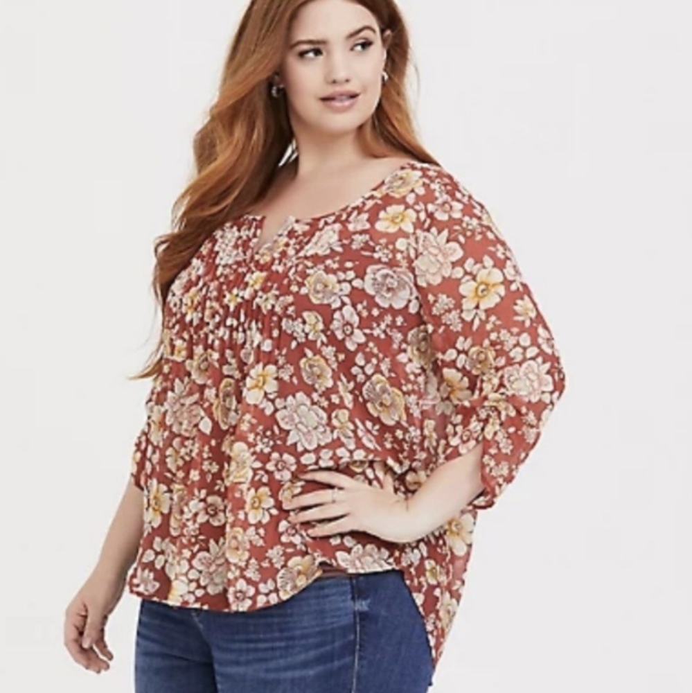 Torrid Chiffon Floral Pintuck Blouse